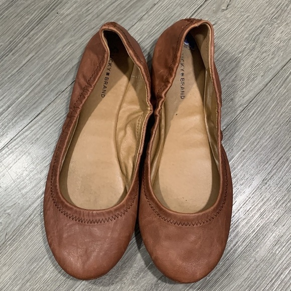 Lucky Brand Emmie Ballet Leather Flat Natural Brown size 8.5 - Picture 1 of 8